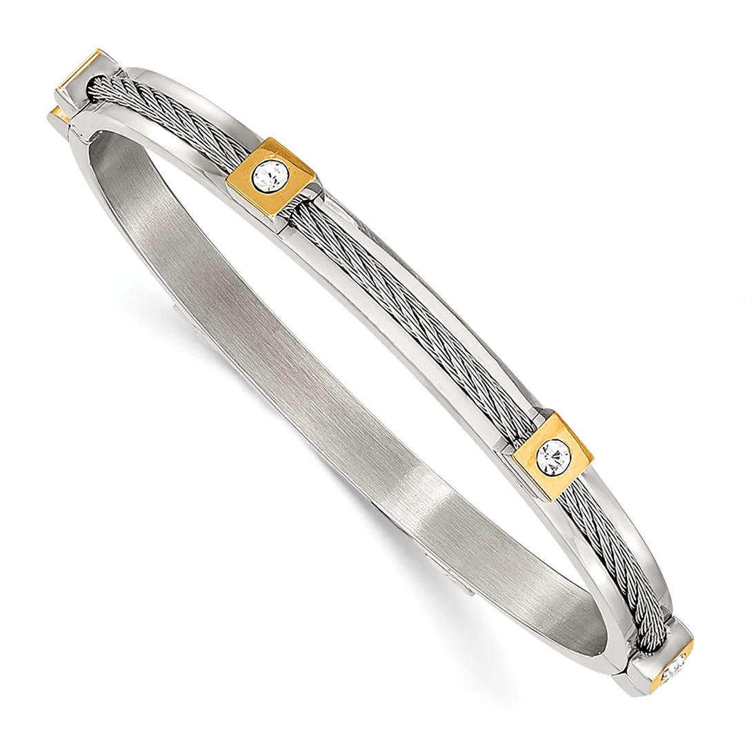 Chisel Stainless Steel Yellow IP-plated Preciosa Crystal Hinged Bangle