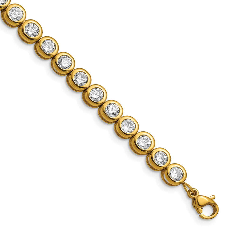 Chisel Stainless Steel Yellow IP-plated Round CZ Link 7" Bracelet