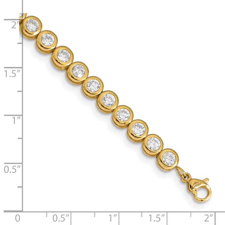 Chisel Stainless Steel Yellow IP-plated Round CZ Link 7" Bracelet