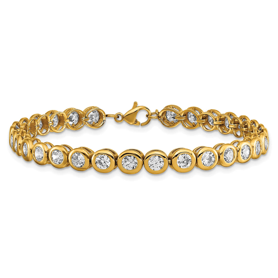 Chisel Stainless Steel Yellow IP-plated Round CZ Link 7" Bracelet