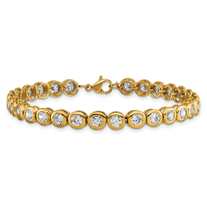 Chisel Stainless Steel Yellow IP-plated Round CZ Link 7" Bracelet