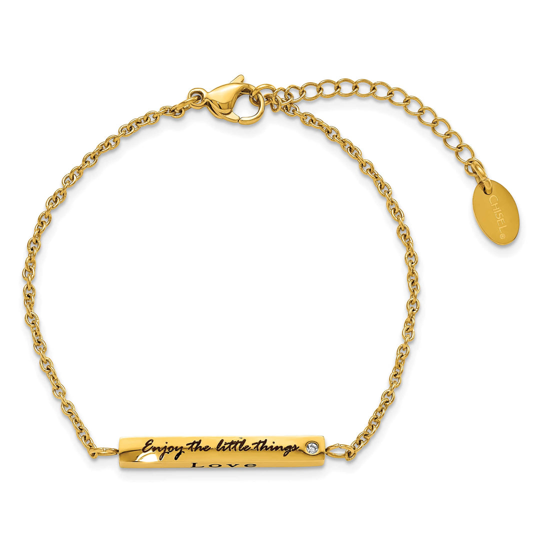 Chisel Stainless Steel Yellow IP-plated with CZ LOVE Dream Laugh
