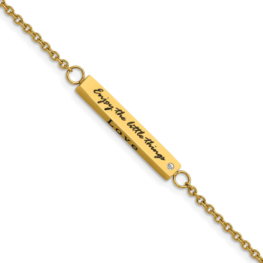 Chisel Stainless Steel Yellow IP-plated with CZ LOVE Dream Laugh