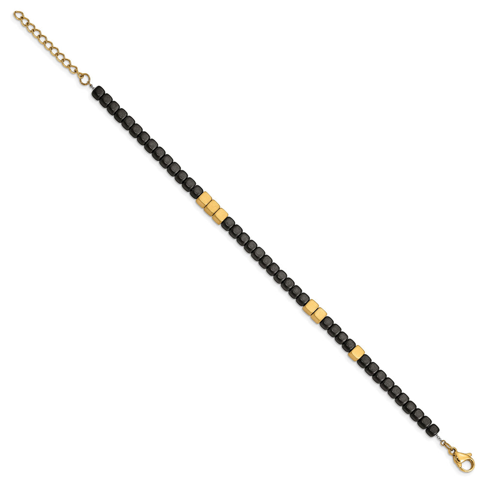 Chisel Stainless Steel Yellow IP-plated with Square Hematite Beads 7"