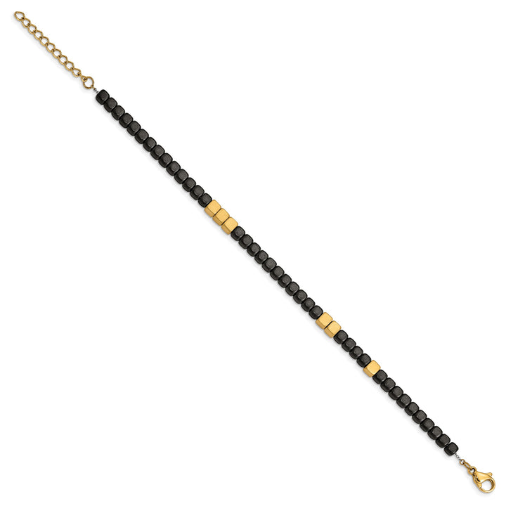 Chisel Stainless Steel Yellow IP-plated with Square Hematite Beads 7"