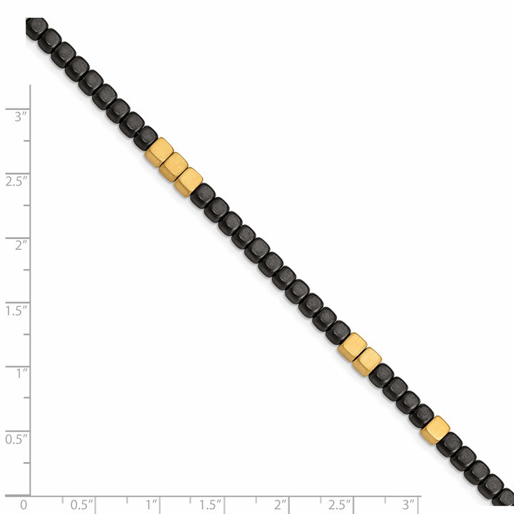 Chisel Stainless Steel Yellow IP-plated with Square Hematite Beads 7"