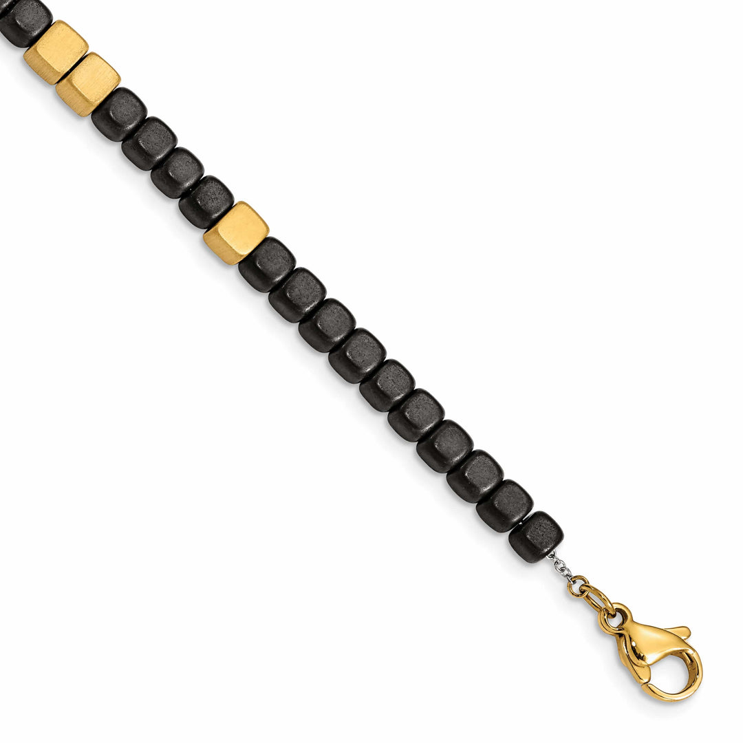 Chisel Stainless Steel Yellow IP-plated with Square Hematite Beads 7"