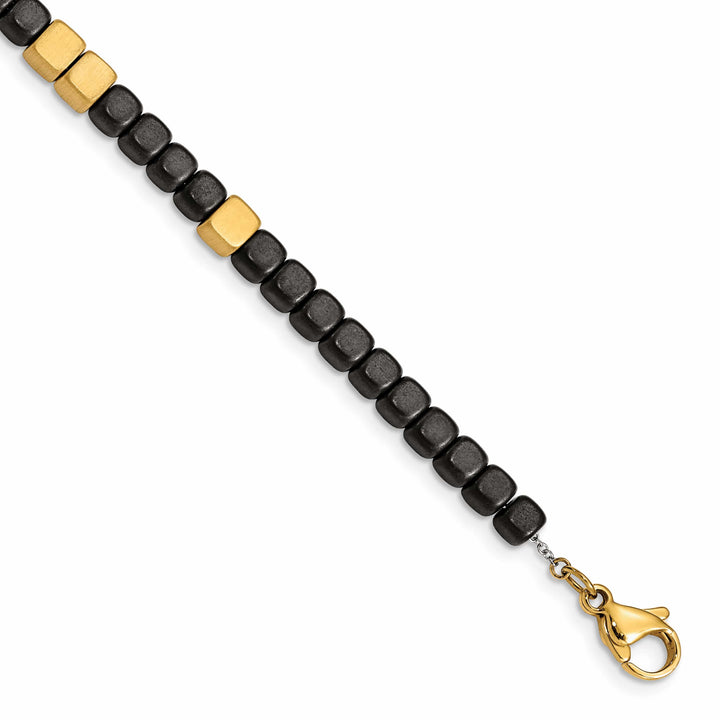 Chisel Stainless Steel Yellow IP-plated with Square Hematite Beads 7"