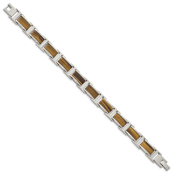 Chsiel Stainless Steel with Tiger's Eye Inlay 8.5" Link Bracelet