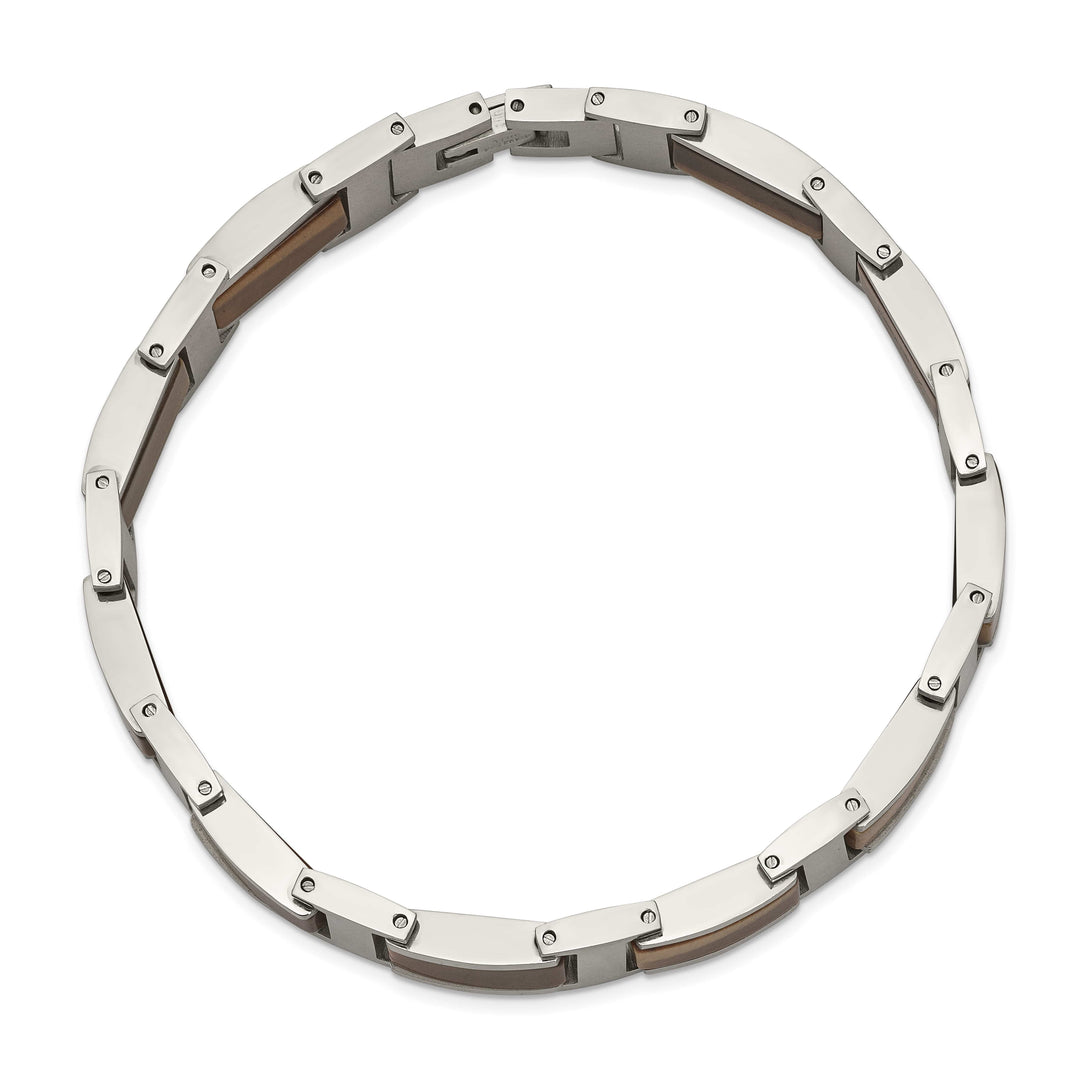 Chsiel Stainless Steel with Tiger's Eye Inlay 8.5" Link Bracelet