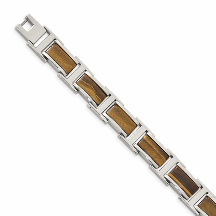 Chsiel Stainless Steel with Tiger's Eye Inlay 8.5" Link Bracelet