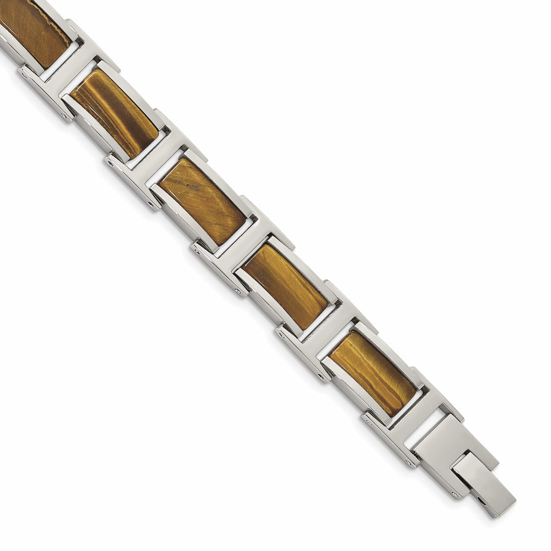 Chsiel Stainless Steel with Tiger's Eye Inlay 8.5" Link Bracelet