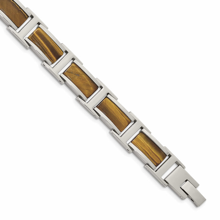 Chsiel Stainless Steel with Tiger's Eye Inlay 8.5" Link Bracelet