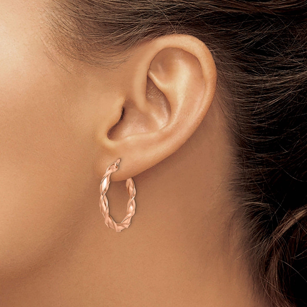 Lovely Rita's Earrings 10K Rose Gold Polished Finish Twisted Hoop Earrings