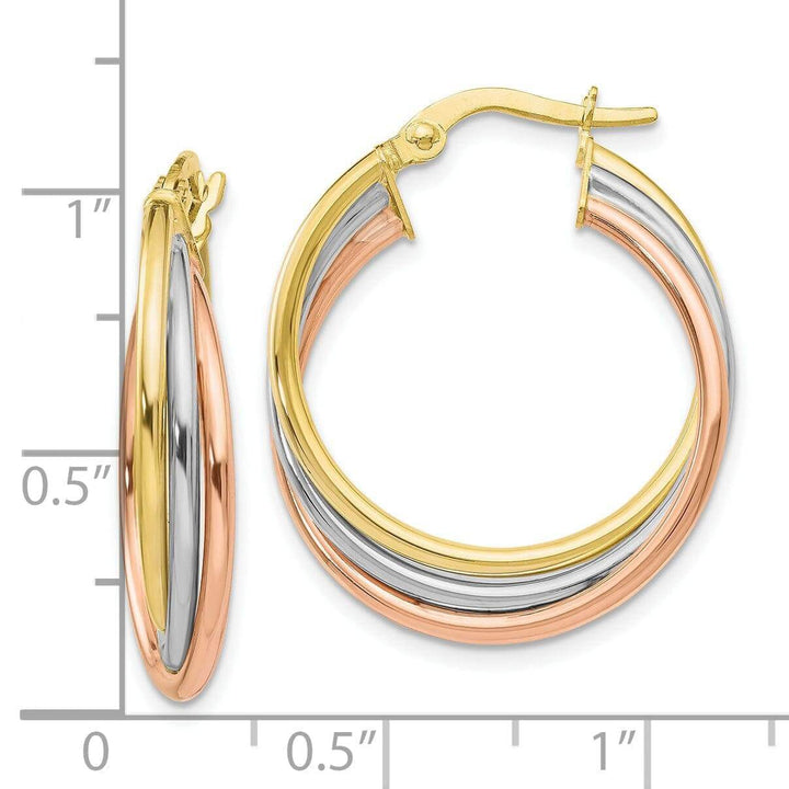 Lovely Rita's Earrings 10k Tri Color Gold Polished Twisted Hoop Earrings