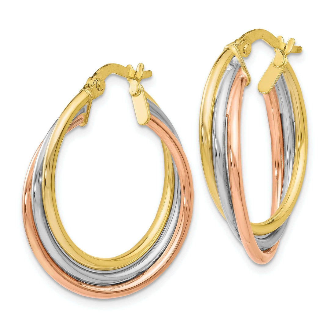 Lovely Rita's Earrings 10k Tri Color Gold Polished Twisted Hoop Earrings