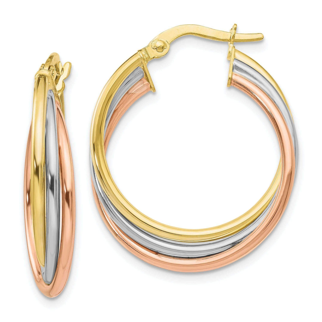 Lovely Rita's Earrings 10k Tri Color Gold Polished Twisted Hoop Earrings