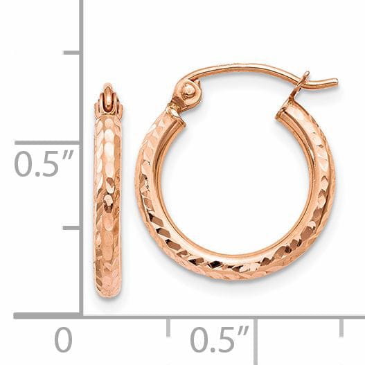 Lovely Rita's Earrings 14K Rose Gold Bold Diamond-Cut 2mm Lightweight Tube Hoop Earrings