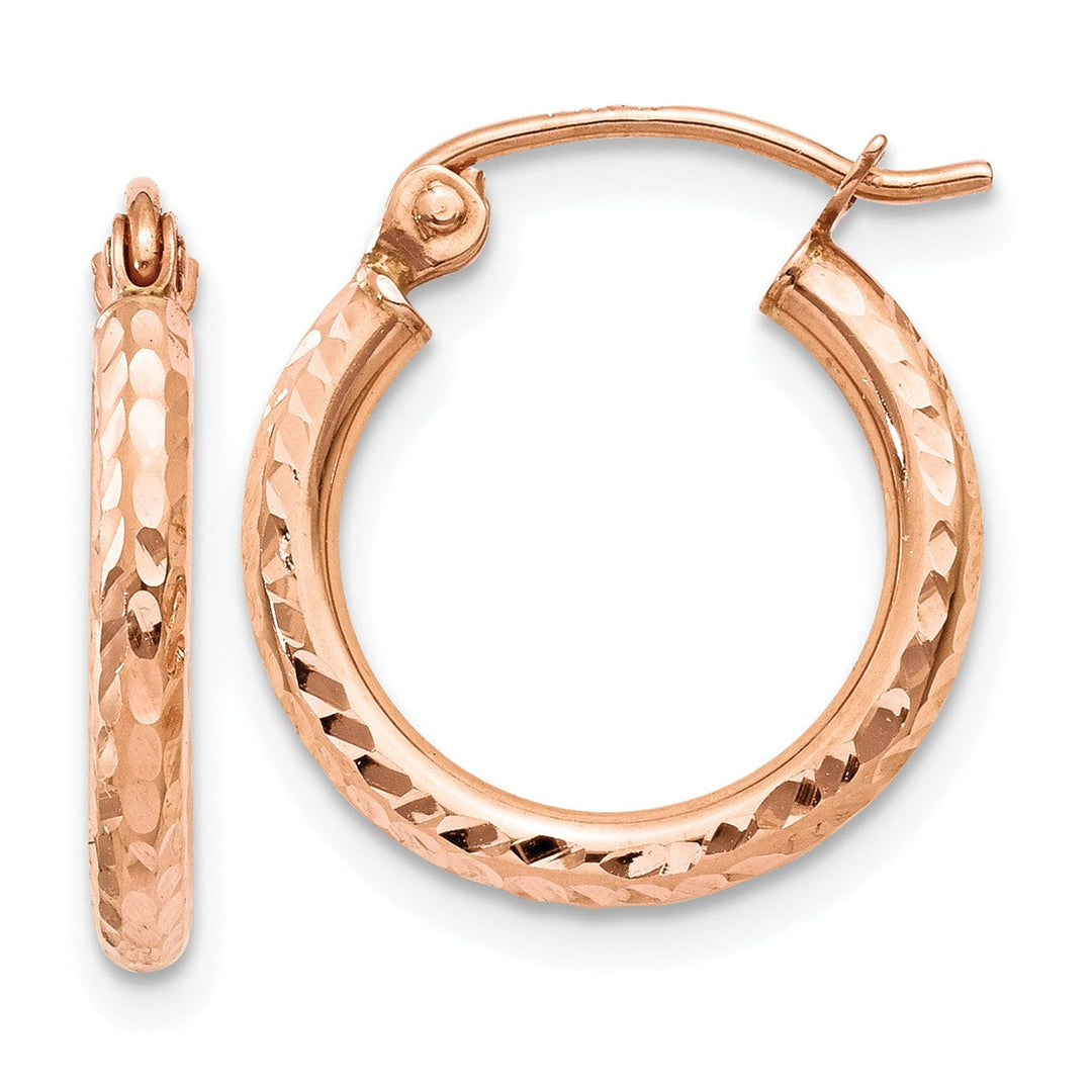 Lovely Rita's Earrings 14K Rose Gold Bold Diamond-Cut 2mm Lightweight Tube Hoop Earrings