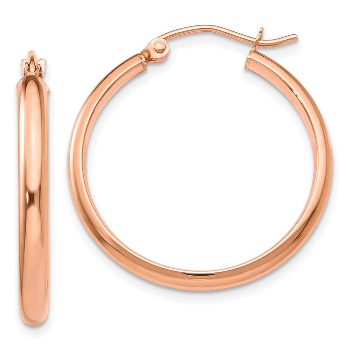 Lovely Rita's Earrings 14K Rose Gold Charming Polished 2.75mm Tube Hoop Earrings