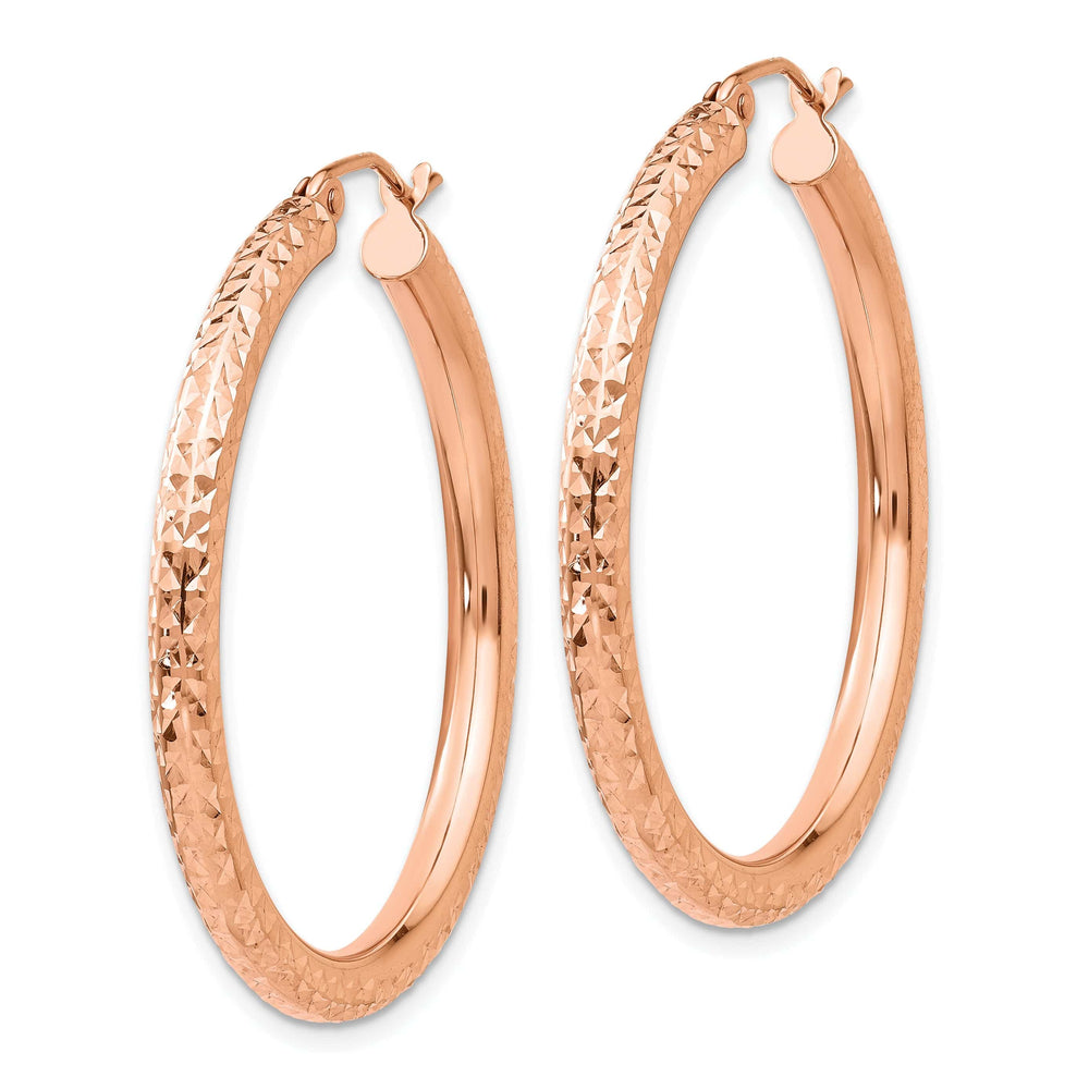 Lovely Rita's Earrings 14K Rose Gold Chic Diamond-Cut 2mm Round Tube Hoop Earrings