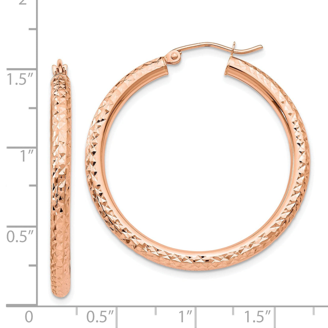 Lovely Rita's Earrings 14K Rose Gold Chic Diamond-Cut 2mm Round Tube Hoop Earrings