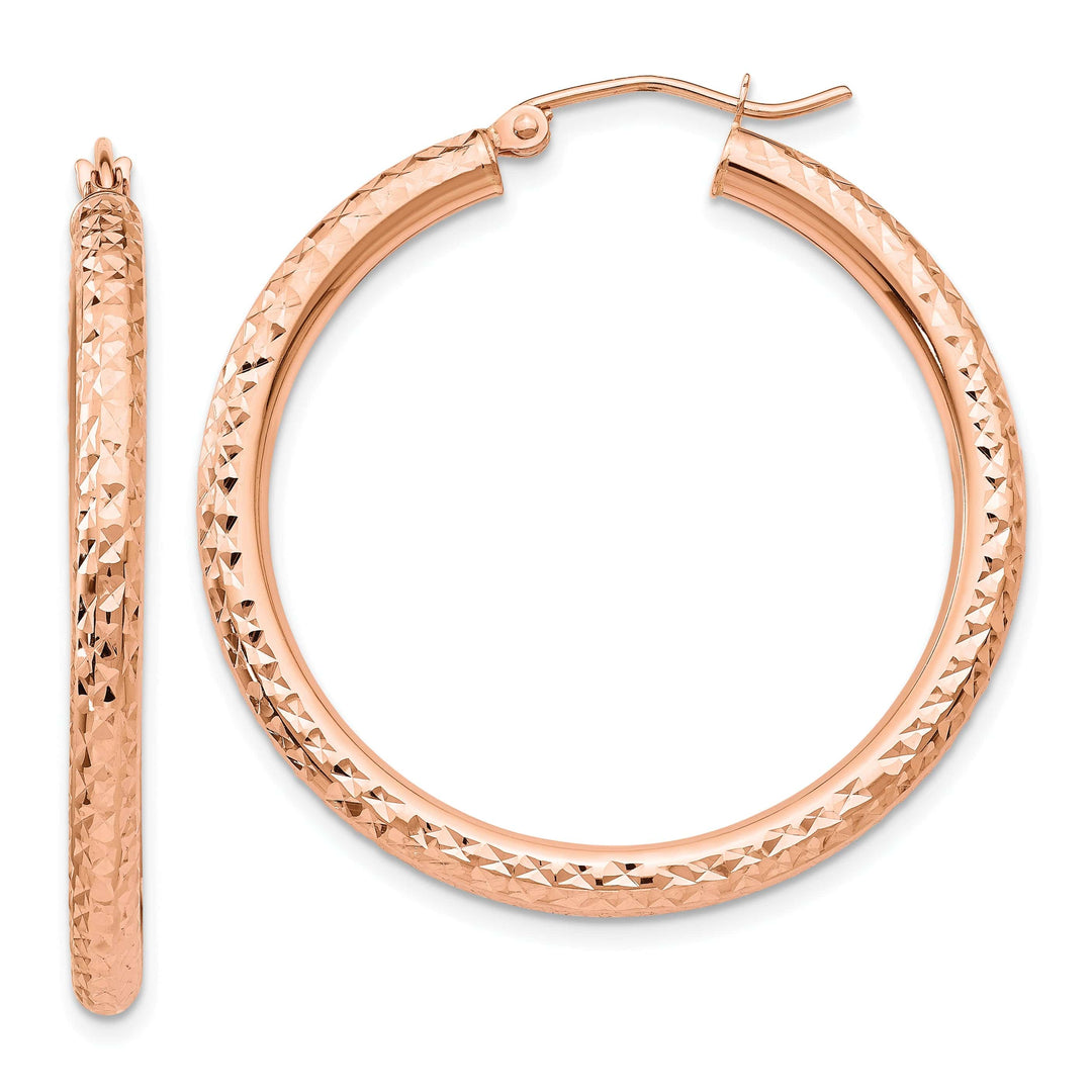 Lovely Rita's Earrings 14K Rose Gold Chic Diamond-Cut 2mm Round Tube Hoop Earrings