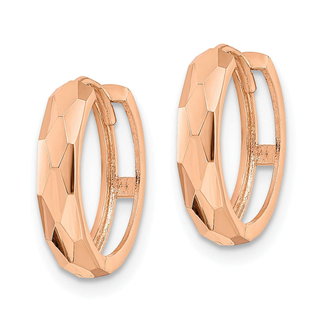 Lovely Rita's Earrings 14K Rose Gold Chic Polished 14.45mm Faceted Hinged Hoop Earrings