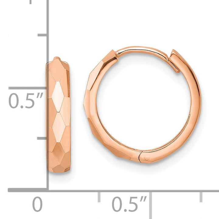Lovely Rita's Earrings 14K Rose Gold Chic Polished 14.45mm Faceted Hinged Hoop Earrings