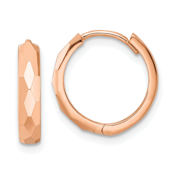 Lovely Rita's Earrings 14K Rose Gold Chic Polished 14.45mm Faceted Hinged Hoop Earrings