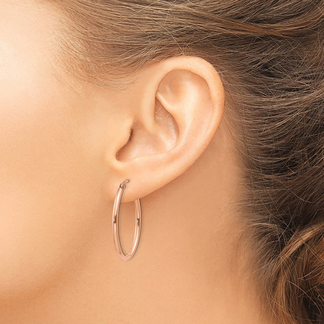Lovely Rita's Earrings 14K Rose Gold Chic Polished 21 mm Oval Tube Hoop Earrings
