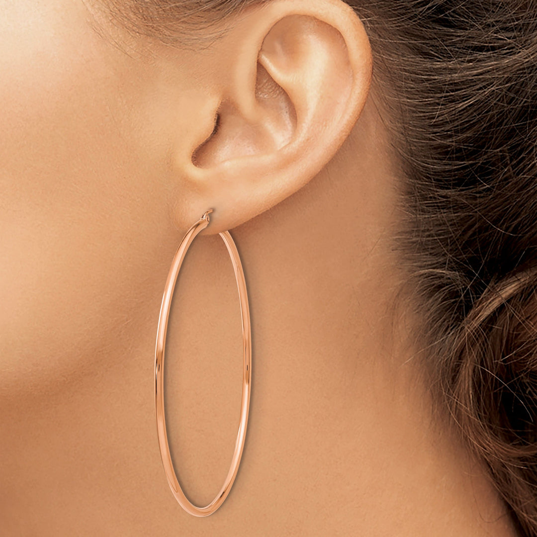 Lovely Rita's Earrings 14K Rose Gold Chic Polished 68mm Lightweight Tube Hoop Earrings