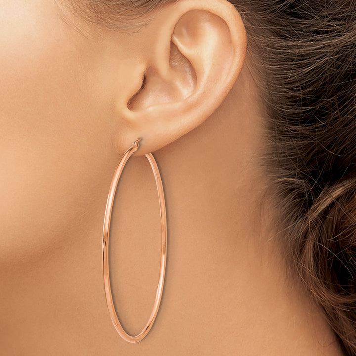 Lovely Rita's Earrings 14K Rose Gold Chic Polished 68mm Lightweight Tube Hoop Earrings