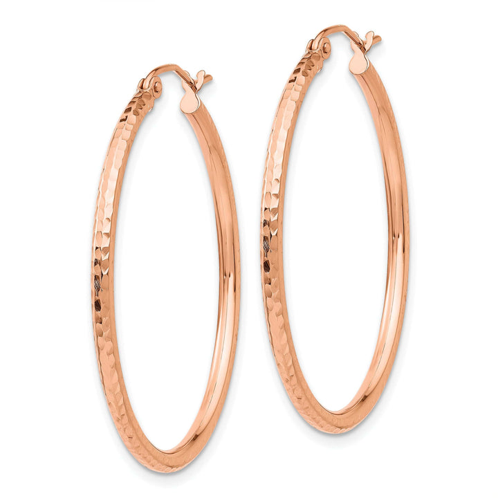 Lovely Rita's Earrings 14K Rose Gold Classic Diamond-Cut 2mm Lightweight Tube Hoop Earrings