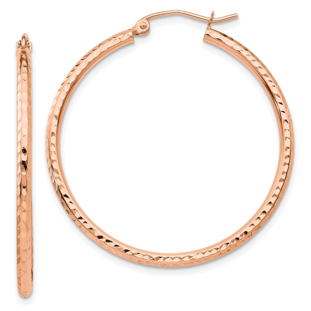 Lovely Rita's Earrings 14K Rose Gold Classic Diamond-Cut 2mm Lightweight Tube Hoop Earrings