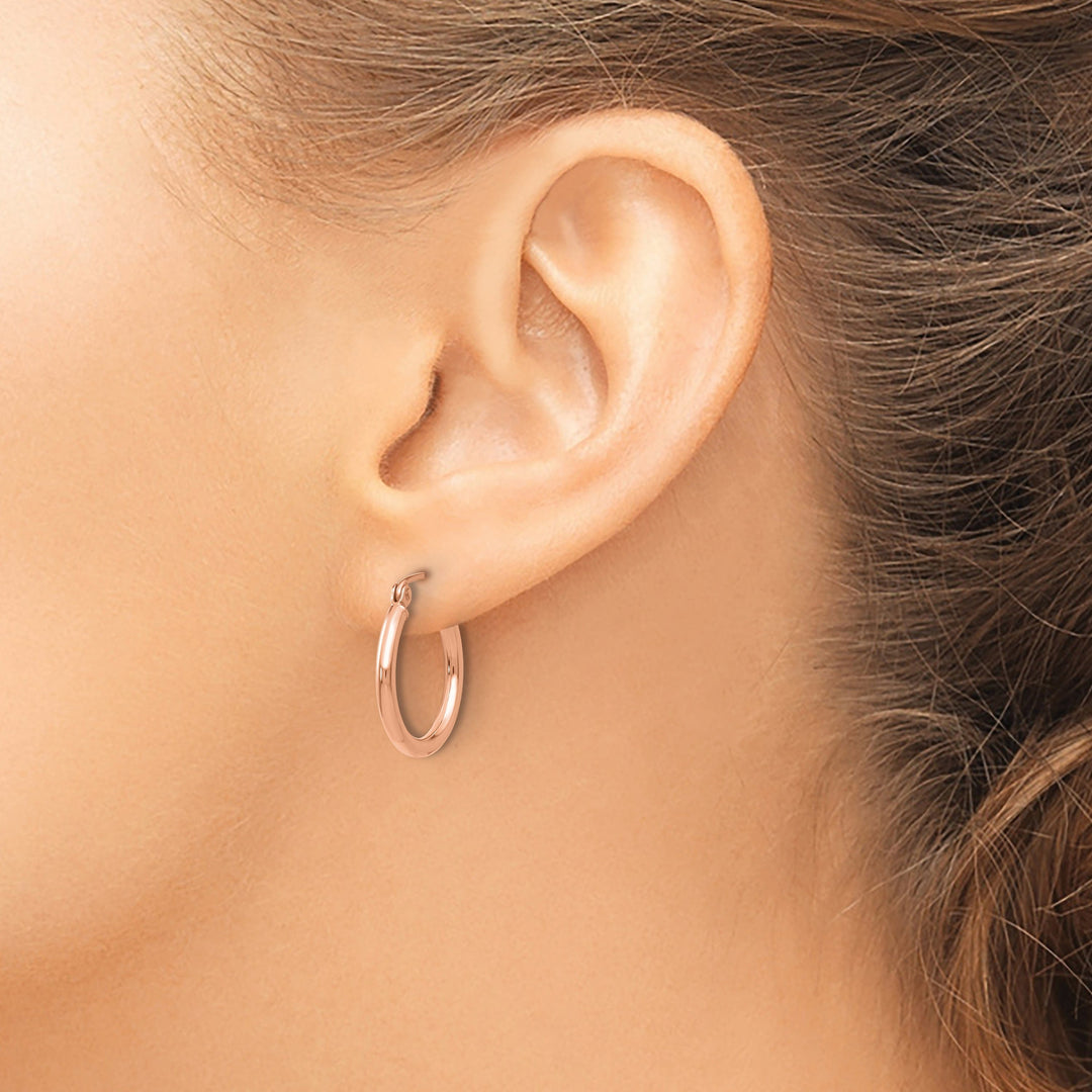 Lovely Rita's Earrings 14K Rose Gold Classic Polished 18mm Lightweight Tube Hoop Earrings