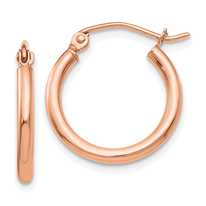 Lovely Rita's Earrings 14K Rose Gold Classic Polished 18mm Lightweight Tube Hoop Earrings