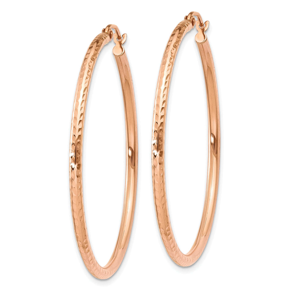 Lovely Rita's Earrings 14K Rose Gold Dainty Diamond-Cut 2mm Lightweight Tube Hoop Earrings