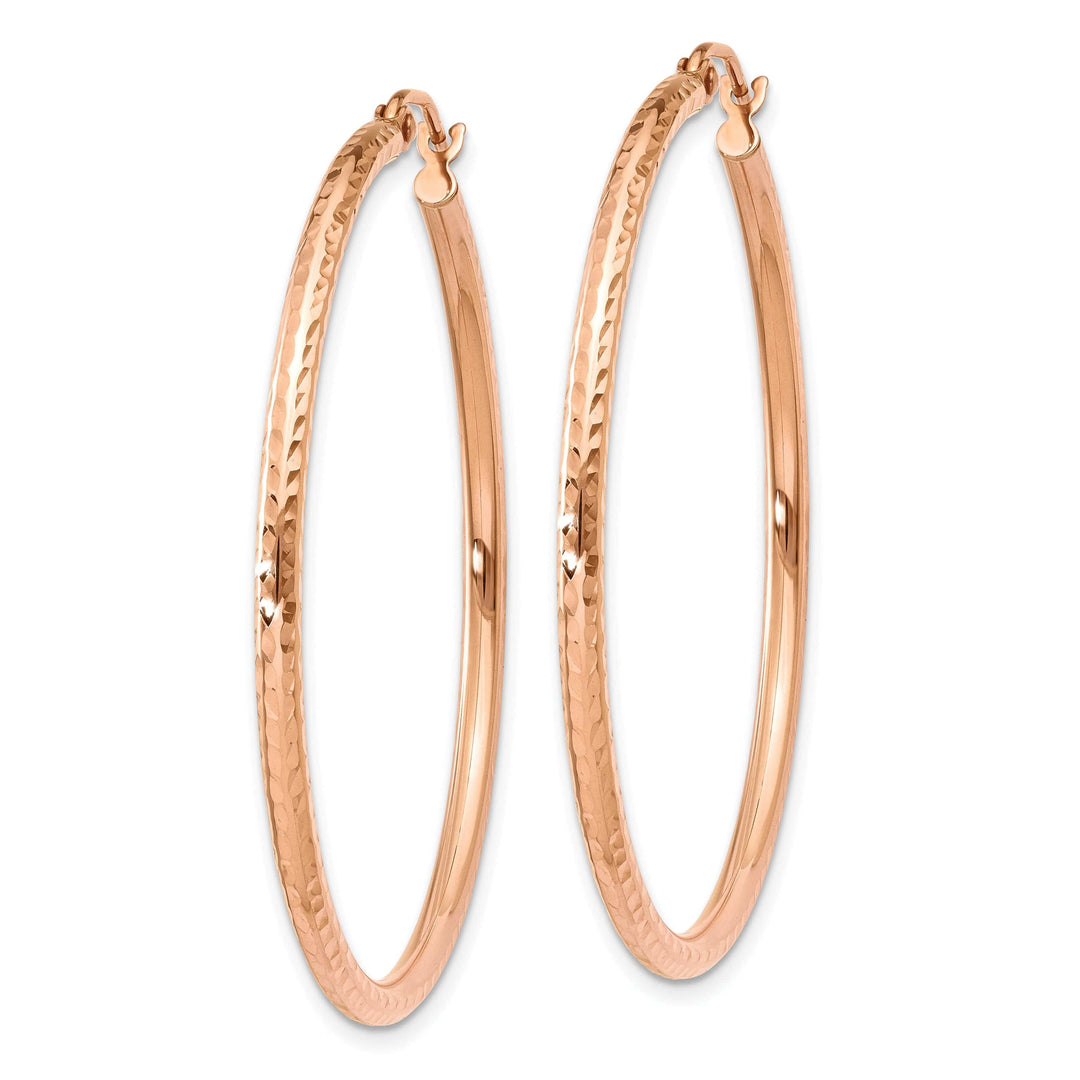 Lovely Rita's Earrings 14K Rose Gold Dainty Diamond-Cut 2mm Lightweight Tube Hoop Earrings