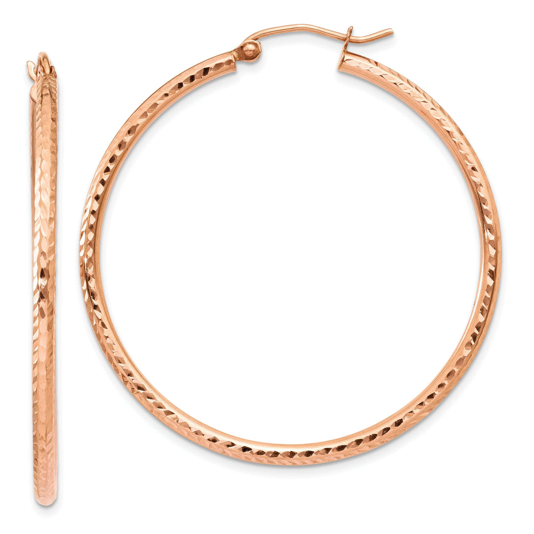 Lovely Rita's Earrings 14K Rose Gold Dainty Diamond-Cut 2mm Lightweight Tube Hoop Earrings