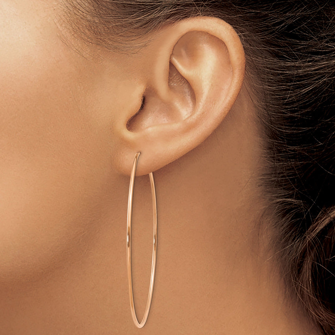 Lovely Rita's Earrings 14K Rose Gold Dainty Polished 1.2x60mm Endless Hoop Earrings
