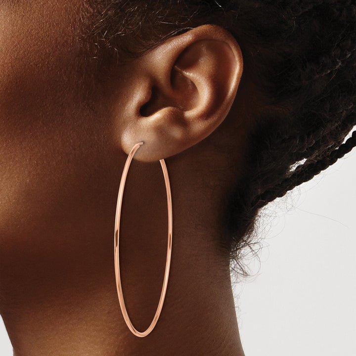 Lovely Rita's Earrings 14K Rose Gold Dainty Polished 1.5x64mm Endless Hoop Earrings