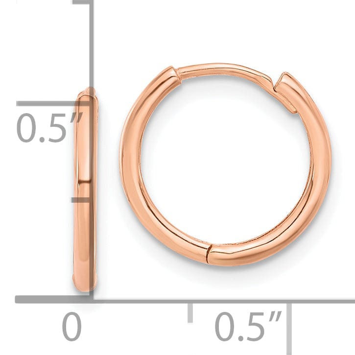 Lovely Rita's Earrings 14K Rose Gold Dainty Polished 14mm Round Hinged Hoop Earrings
