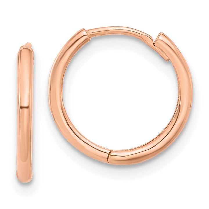 Lovely Rita's Earrings 14K Rose Gold Dainty Polished 14mm Round Hinged Hoop Earrings