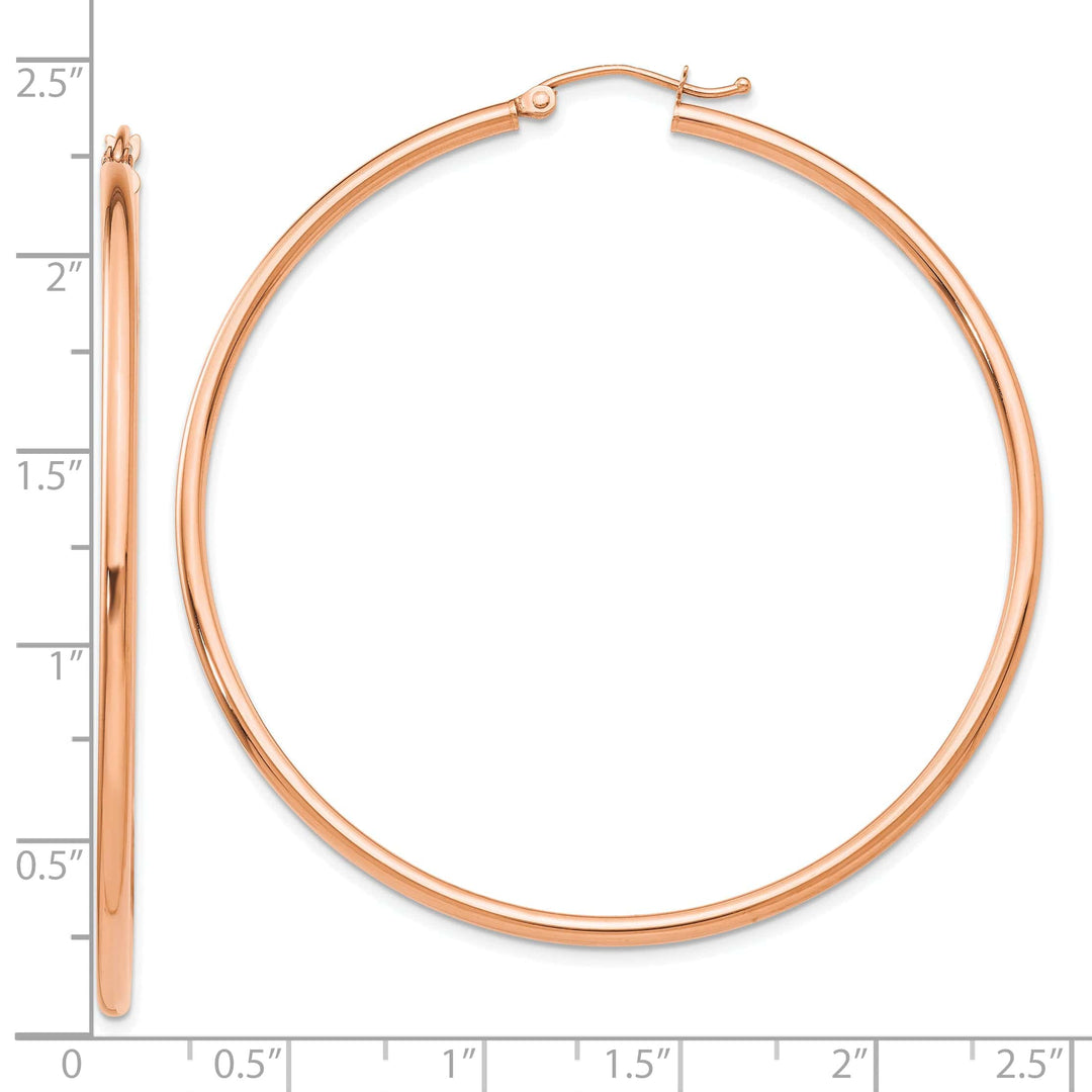 Lovely Rita's Earrings 14K Rose Gold Dainty Polished 56mm Lightweight Tube Hoop Earrings