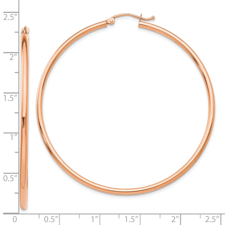Lovely Rita's Earrings 14K Rose Gold Dainty Polished 56mm Lightweight Tube Hoop Earrings