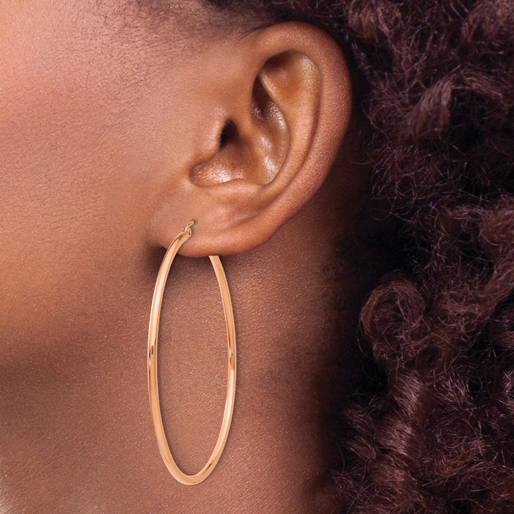 Lovely Rita's Earrings 14K Rose Gold Dainty Polished 56mm Lightweight Tube Hoop Earrings