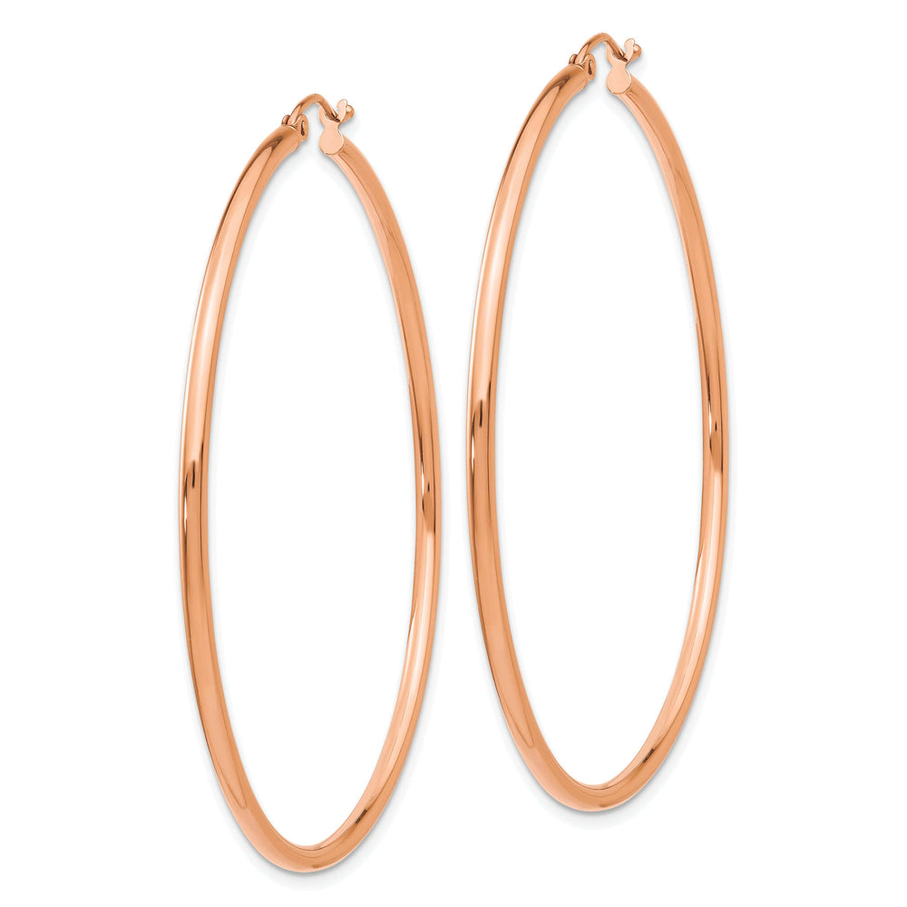 Lovely Rita's Earrings 14K Rose Gold Dainty Polished 56mm Lightweight Tube Hoop Earrings