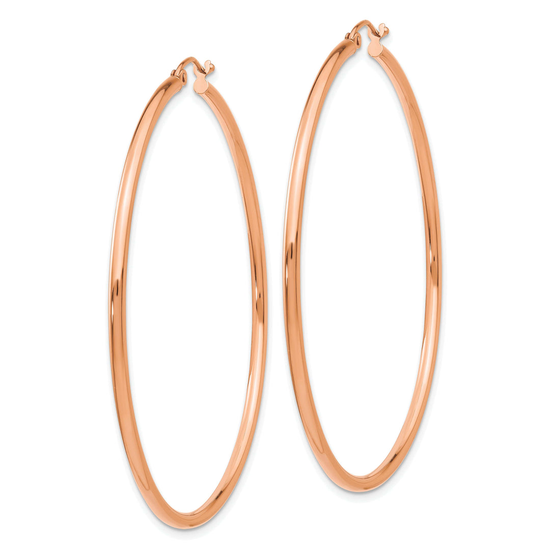 Lovely Rita's Earrings 14K Rose Gold Dainty Polished 56mm Lightweight Tube Hoop Earrings