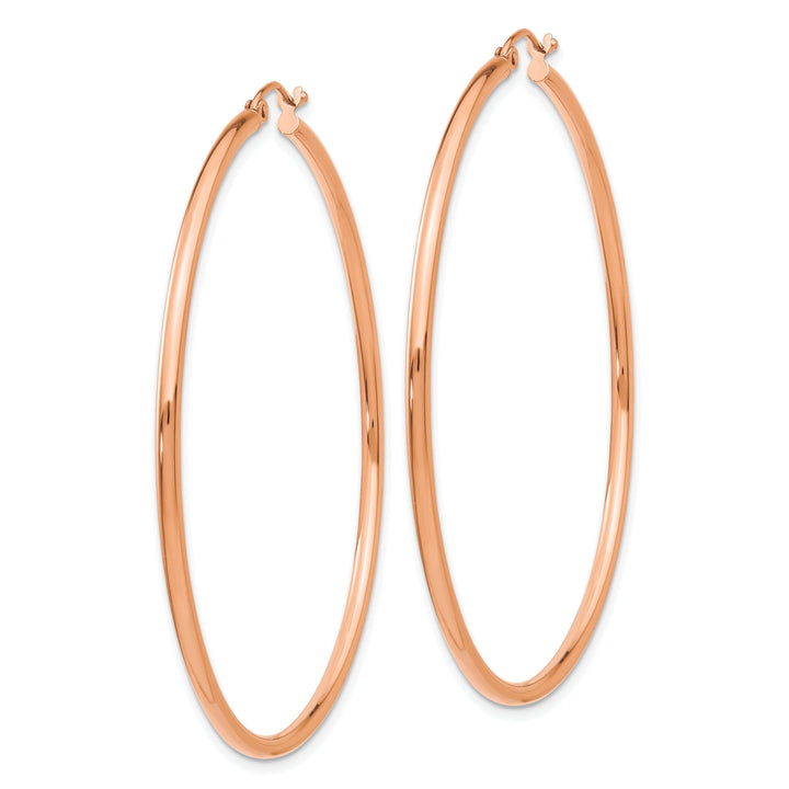 Lovely Rita's Earrings 14K Rose Gold Dainty Polished 56mm Lightweight Tube Hoop Earrings
